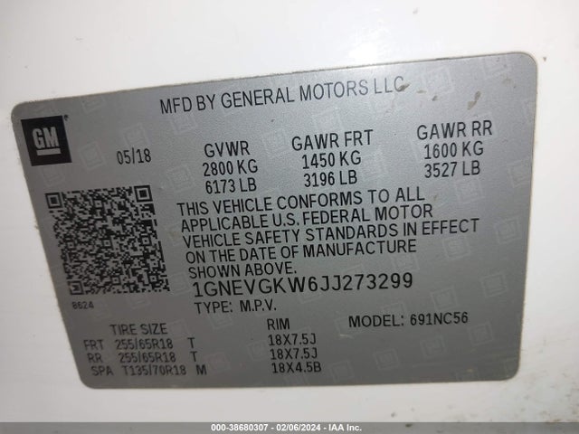 Chevrolet Traverse 1lt 2018 1GNEVGKW6JJ273299 Image 9