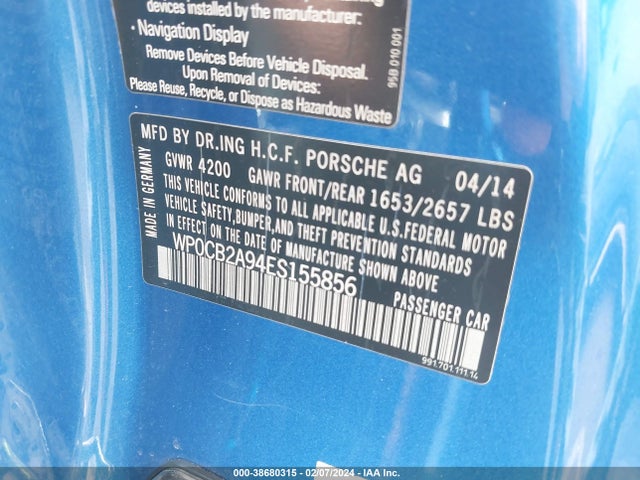 2014 PORSCHE 911 WP0CB2A94ES155856 Photo 8