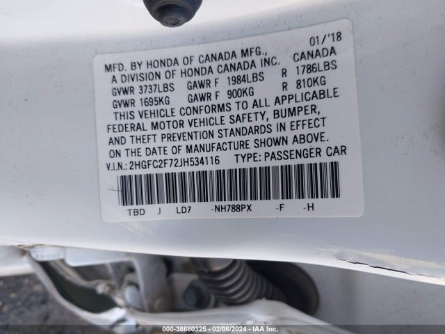 Honda CIVIC EX 2018 2HGFC2F72JH534116 Image 9