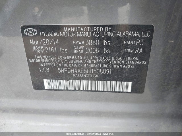 2014 HYUNDAI ELANTRA SE VIN: 5NPDH4AE5EH508891