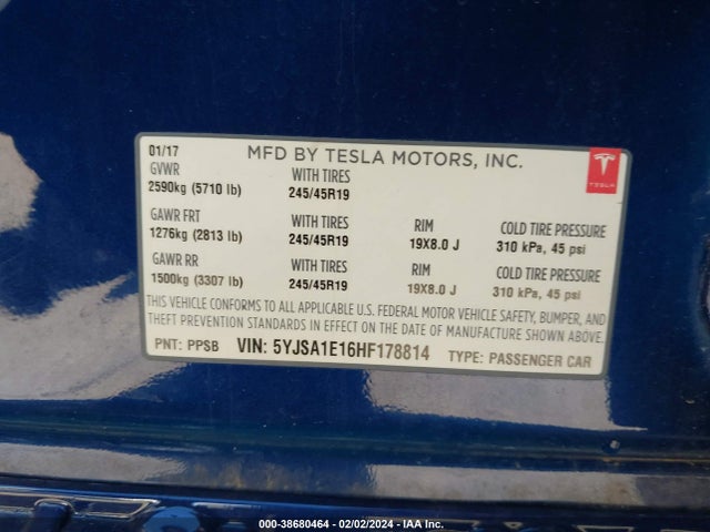 Tesla Model S 60/75 2017 5YJSA1E16HF178814 Image 9