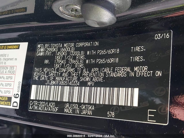 JTJBM7FX8G5140334 Lexus Gx 460 Base (a6)