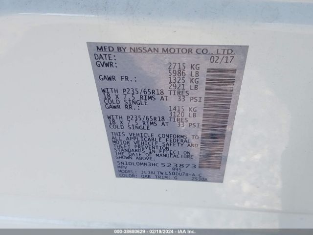5N1DL0MN3HC523873 Infiniti QX60