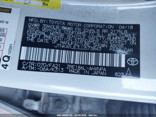 JTNKARJE3JJ573843 Toyota COROLLA IM