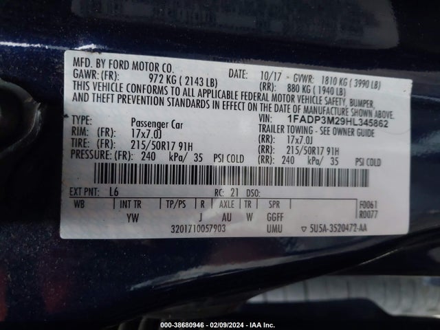 Ford FOCUS SEL 2017 1FADP3M29HL345862 Image 9