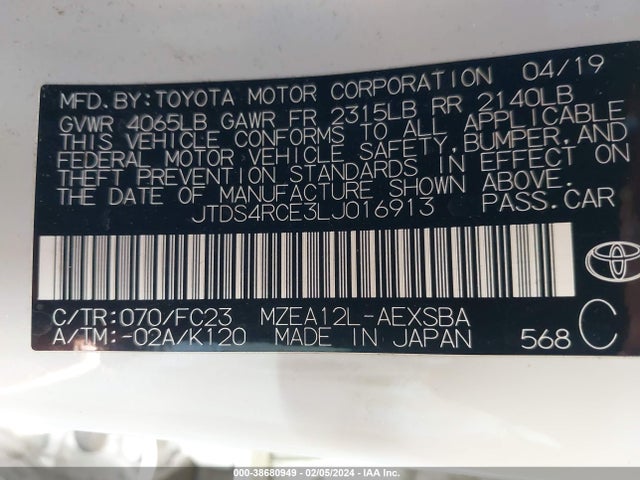 Toyota COROLLA SE 2020 JTDS4RCE3LJ016913 Image 9
