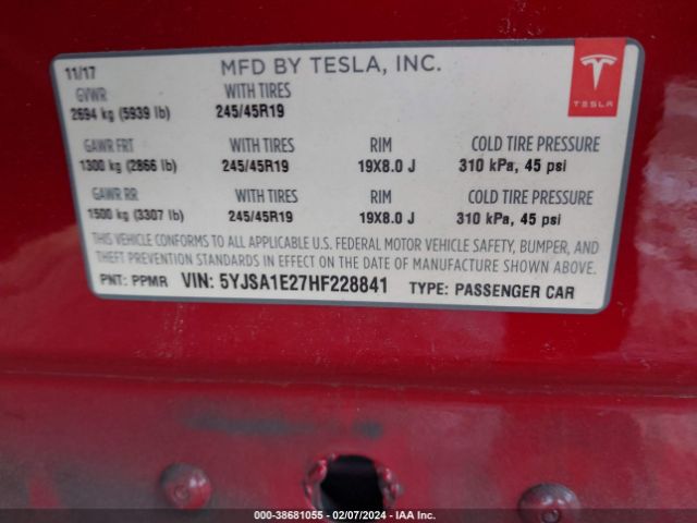 5YJSA1E27HF228841 Tesla Model S 100d/60d/75d/90d/p100d