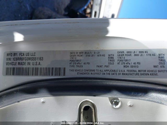 1C6RR6FG0MS551163 RAM 1500 Classic Tradesman Quad Cab 4x2 6'4 Box