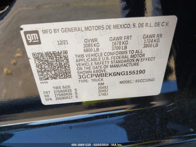 3GCPWBEK6NG155190 Chevrolet SILVERADO 1500 LTD