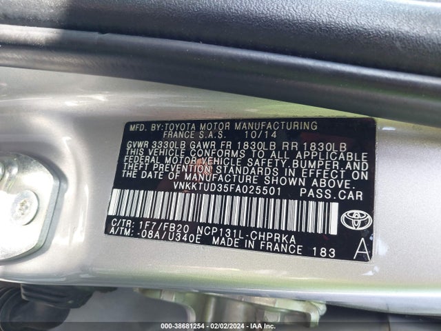 Toyota YARIS LE 2015 VNKKTUD35FA025501 Image 9