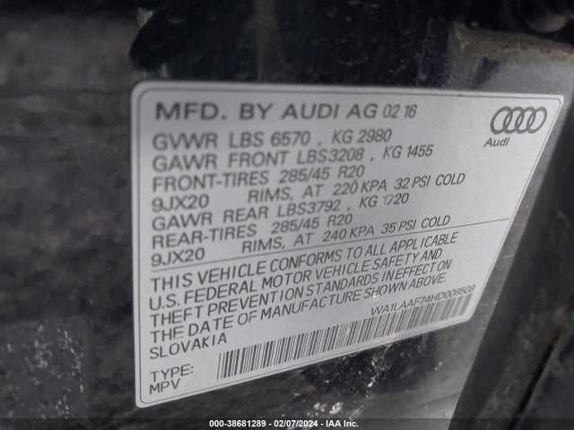 WA1LAAF74HD008508 Audi Q7 3.0t Premium