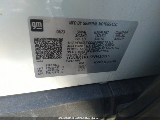 1GNSKTKL5PR410415 Chevrolet Tahoe 4wd High Country