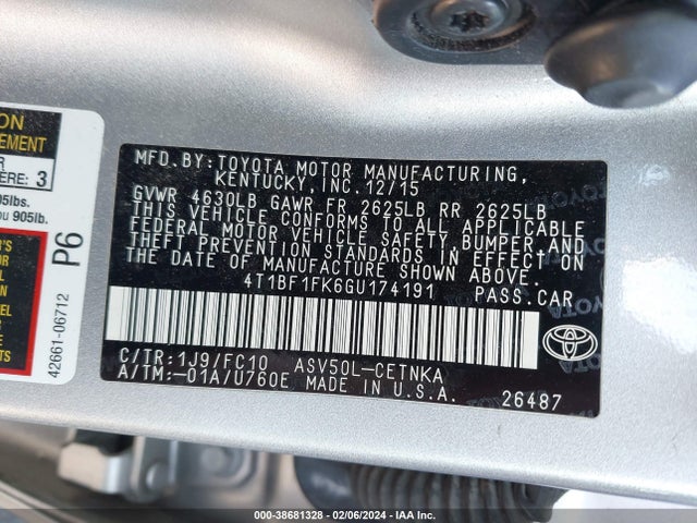 Toyota CAMRY LE 2016 4T1BF1FK6GU174191 Image 9