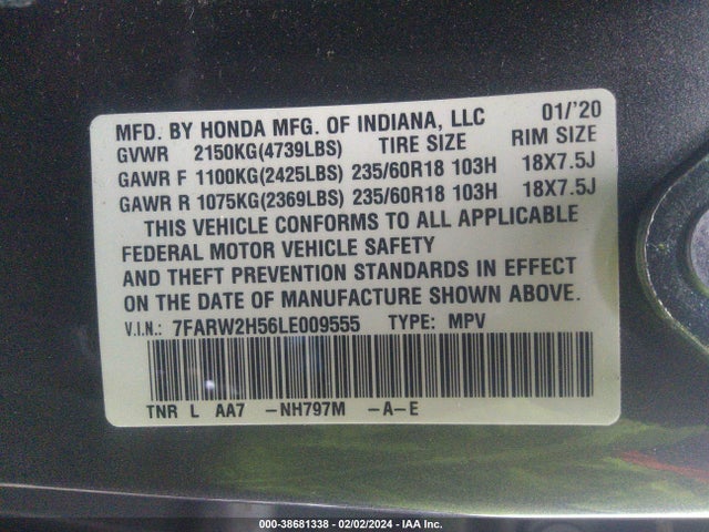 Honda Cr-v Awd Ex 2020 7FARW2H56LE009555 Image 9