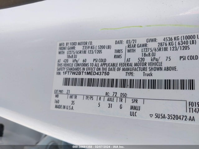 Ford F-250 Xlt 2021 1FT7W2BT1MED43750 Image 9