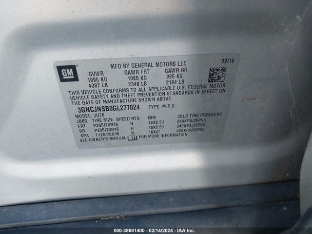 Chevrolet Trax 1ls 2016 3GNCJNSB0GL277824 Image 9