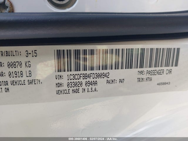 Dodge DART SXT 2015 1C3CDFBB4FD300942 Image 9
