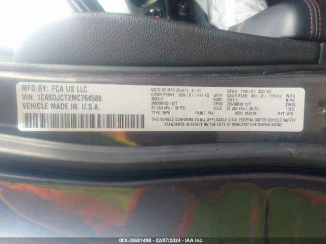 1C4SDJCT2MC764588 Dodge Durango R/t Awd
