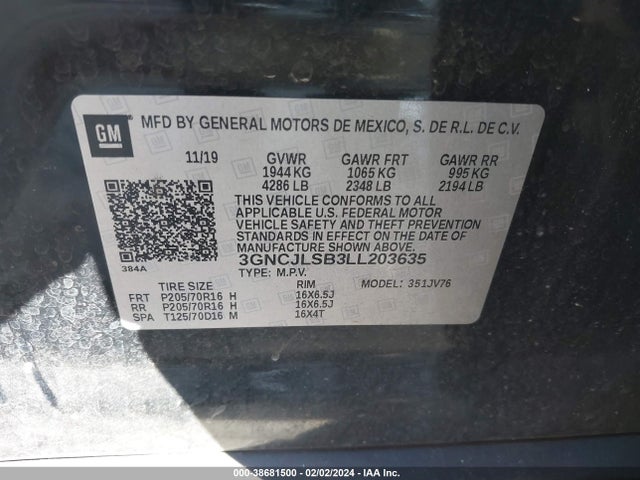 Chevrolet Trax Fwd Lt 2020 3GNCJLSB3LL203635 Image 9