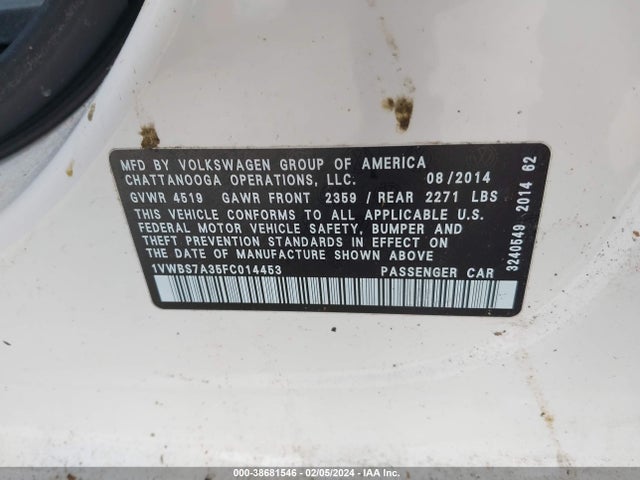 1VWBS7A35FC014453 Volkswagen Passat 1.8t Sport