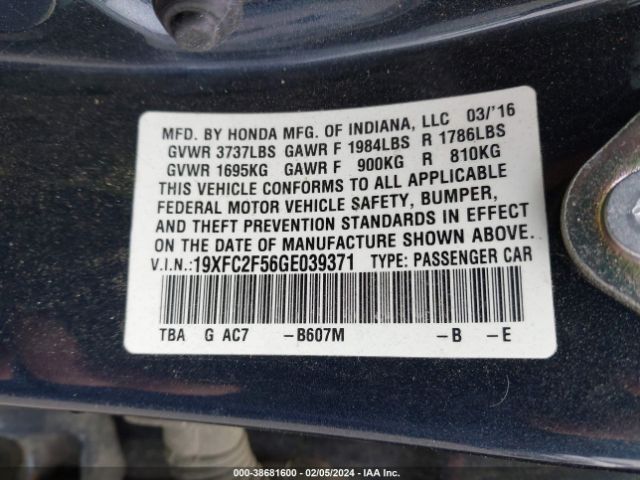 19XFC2F56GE039371 Honda Civic Lx