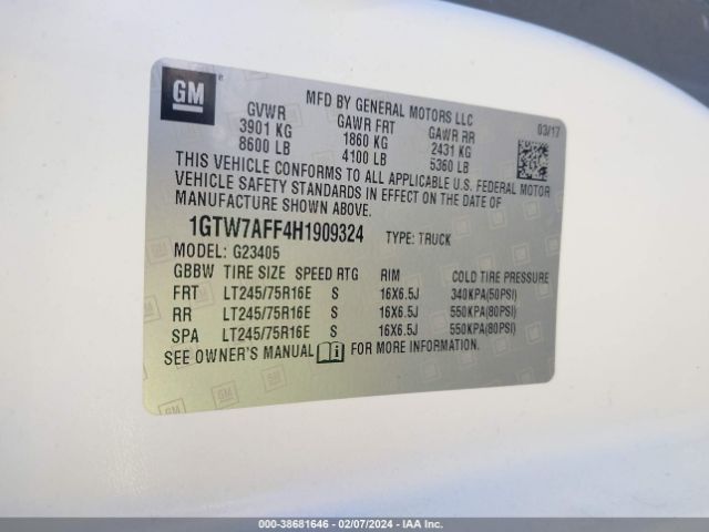 1GTW7AFF4H1909324 GMC Savana 2500 Work Van