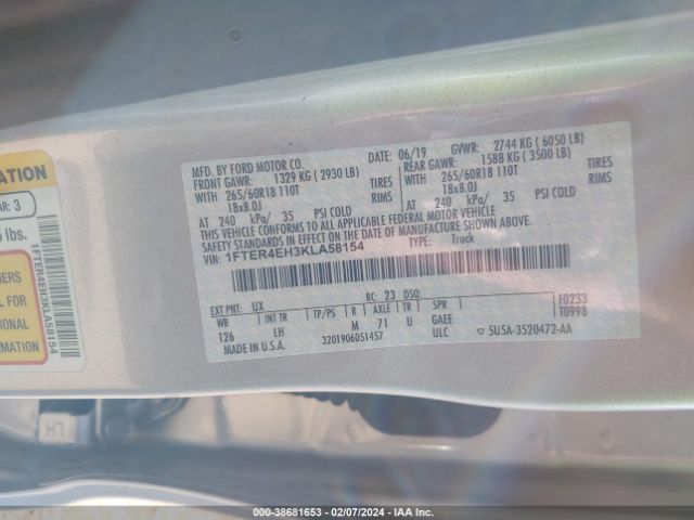 1FTER4EH3KLA58154 Ford Ranger Xlt