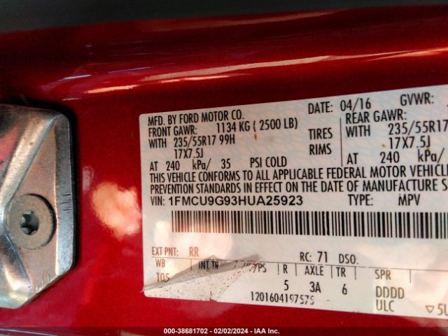 1FMCU9G93HUA25923 Ford ESCAPE SE