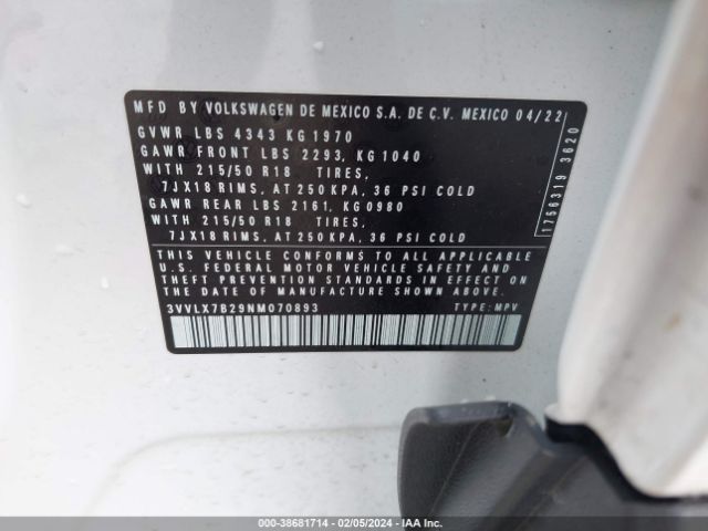 3VVLX7B29NM070893 Volkswagen Taos 1.5t Se
