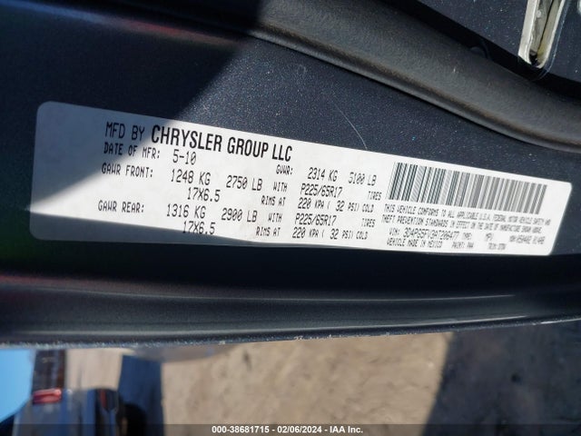 2010 DODGE JOURNEY SXT VIN: 3D4PG5FV3AT206477