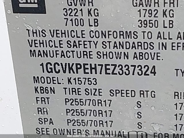 1GCVKPEH7EZ337324 Chevrolet Silverado 1500 Work Truck 2wt