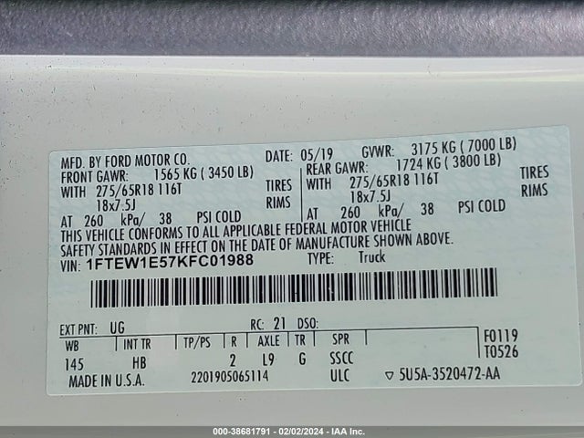 Ford F-150 Lariat 2019 1FTEW1E57KFC01988 Image 9