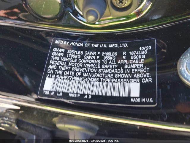 Honda CIVIC EX 2021 SHHFK7H66MU404366 Image 9