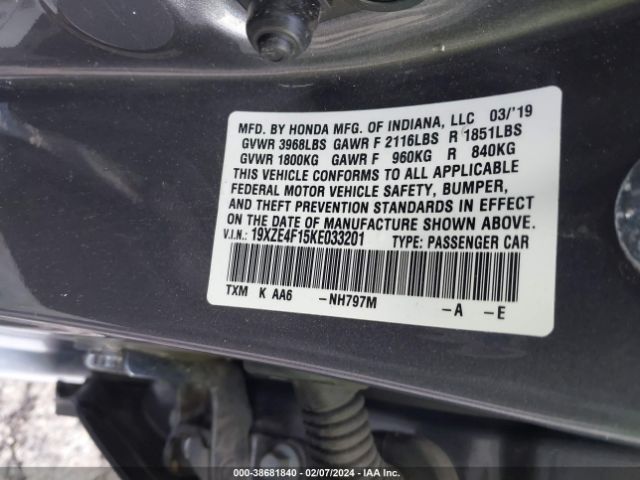 19XZE4F15KE033201 Honda Insight Lx