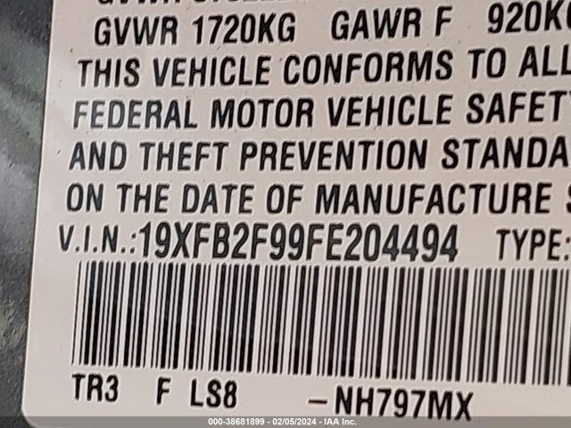 Honda Civic Ex-l 2015 19XFB2F99FE204494 Image 9