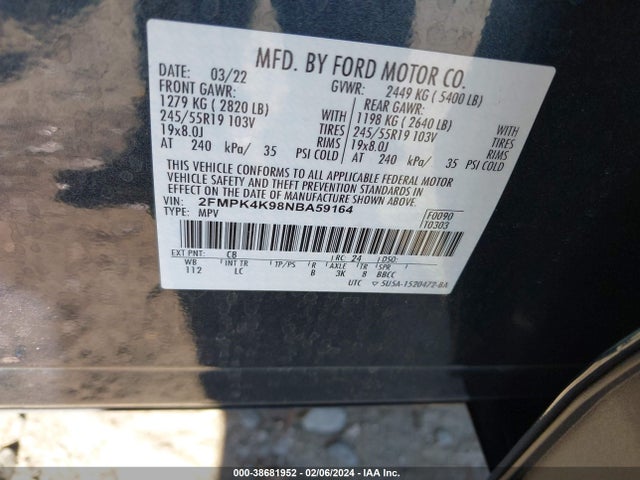 Ford Edge Titanium 2022 2FMPK4K98NBA59164 Image 9