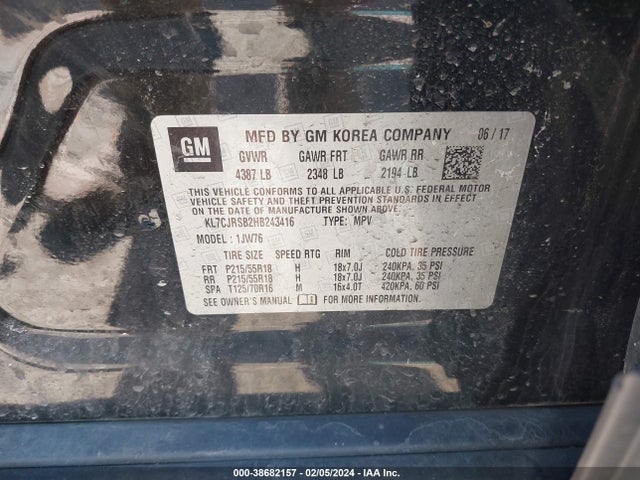 Chevrolet Trax Premier 2017 KL7CJRSB2HB243416 Image 9