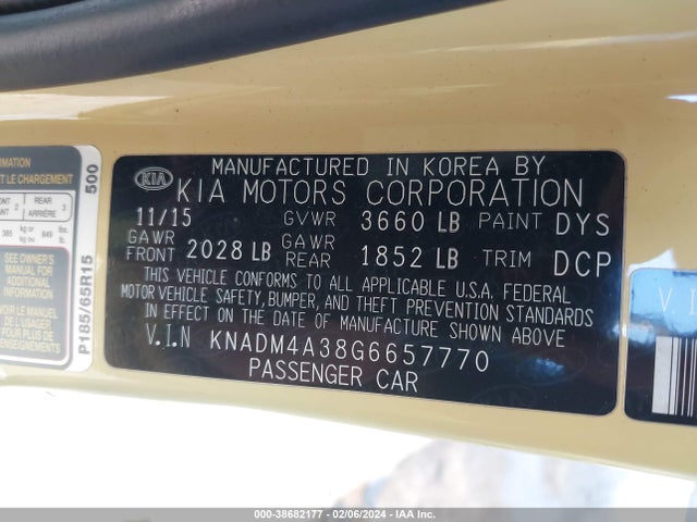 KIA RIO LX 2016 KNADM4A38G6657770 Image 9