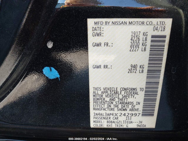 Nissan Altima 2.5 S 2018 1N4AL3AP4JC242997 Image 9