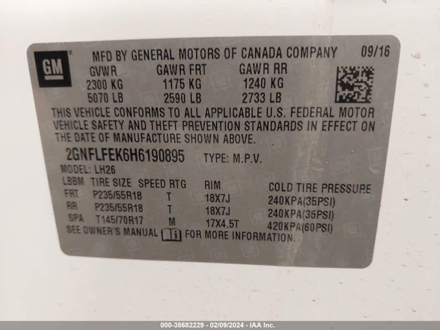 Chevrolet EQUINOX LT 2017 2GNFLFEK6H6190895 Image 9