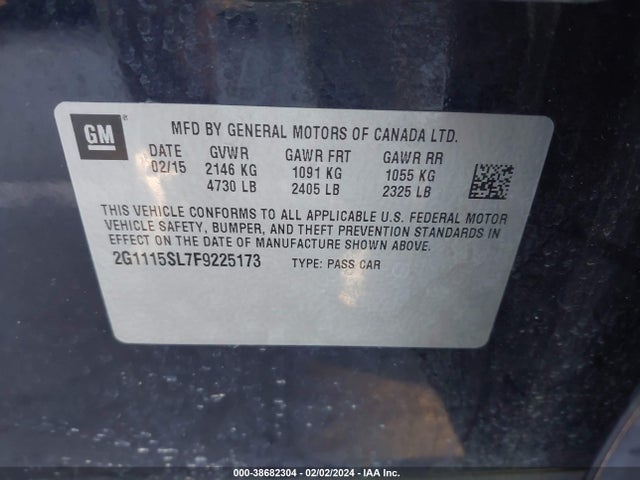 Chevrolet IMPALA 1LT 2015 2G1115SL7F9225173 Image 9