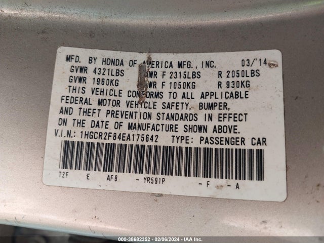 Honda Accord Ex-l 2014 1HGCR2F84EA175642 Image 9