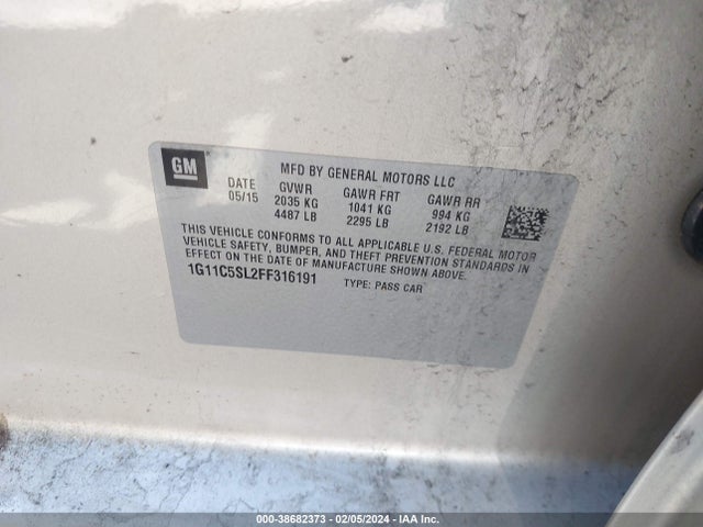Chevrolet MALIBU 1LT 2015 1G11C5SL2FF316191 Image 9