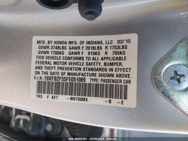 Honda Civic Lx 2015 19XFB2F55FE051089 Image 9