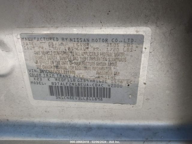 3N1CN8EV3LL811898 Nissan Versa Sv Xtronic Cvt