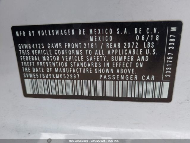 3VWE57BU9KM052997 Volkswagen Jetta 1.4t Sel
