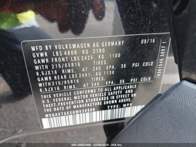 WVGAV7AXXGW530506 Volkswagen TIGUAN S