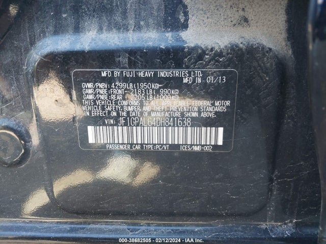 2013 SUBARU IMPREZA 2.0I SPORT PREMIUM VIN: JF1GPAL64DH841638