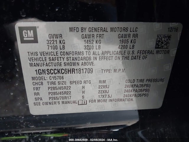 Chevrolet Tahoe Premier 2017 1GNSCCKC6HR181709 Image 9