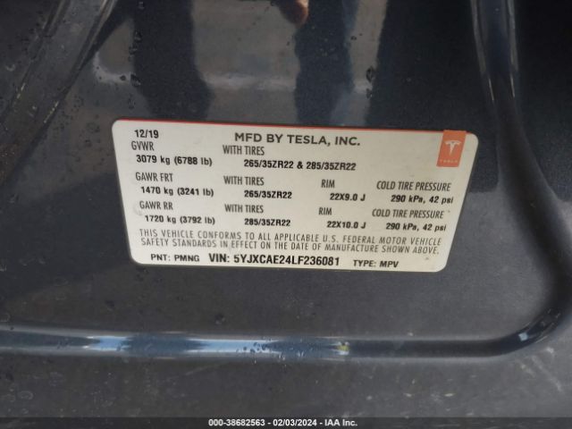 5YJXCAE24LF236081 Tesla Model X Long Range Dual Motor All-wheel Drive/long Range Plus Dual Motor All-wheel Drive